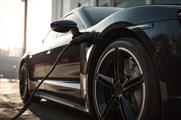 Fototapeta premium Sleek electric car charging outdoors