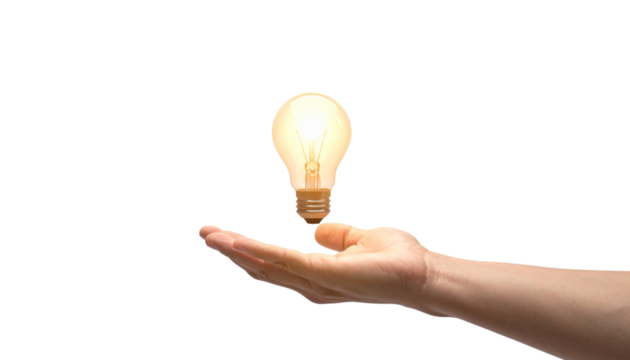  Creative Composition of Hand Offering Bright Light Bulb, Cut-Out PNG