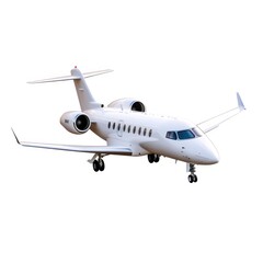 Obraz premium Sleek White Private Jet Preparing for Takeoff on a Clear Blue Sky Background