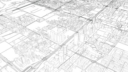 Intricate Cityscape Wireframe