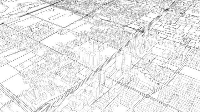 Intricate Cityscape Wireframe