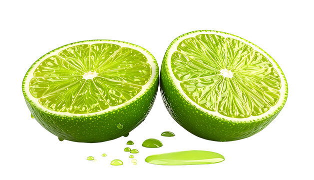 Fresh lime halves with transparent background