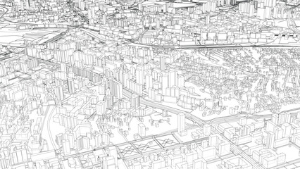 Fototapeta premium Urban modern landscape. Vector rendering of 3d