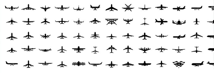 Collection of diverse aircraft silhouettes against a white background