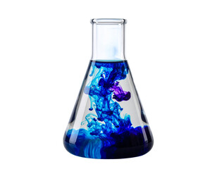 Laboratory Glass Erlenmeyer Flask with Colorful Liquid, Isolated on Transparent Background
