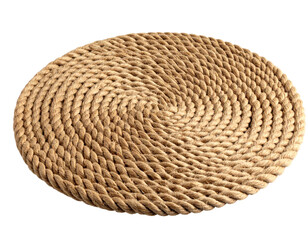 Natural Round Jute Table Mat with Textured Weave, Isolated on Transparent Background