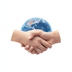 Hands Shaking Over Earth Symbolizing Global Cooperation, Unity, and Collaboration Across Cultures and Nations