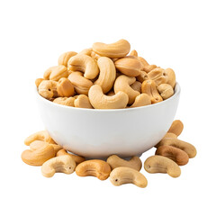 Bowl of Cashew Nuts Isolated on White or Transparent Background