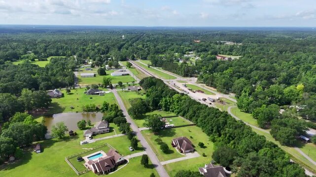 Aerial summer nature landscape of rural Deep South Carriere Pearl River County Mississippi MS