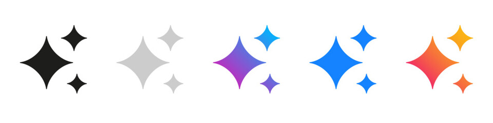 Generative AI stars and sparkles app logo icon set, AI magic sparkle star symbol, ai generated gradient buttons, artificial intelligence star logo collection © dlyastokiv