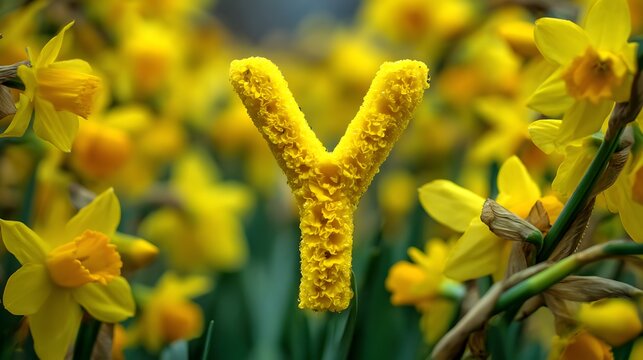 A letter y made of yellow flowers surrounded by daffodil blooms - Powered by Adobe
