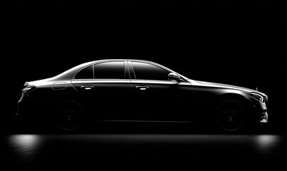 Sleek sedan silhouette illuminated against a dark background