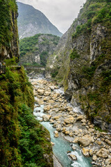 Emerald rivers and towering cliffs of Swallow Grotto and Yanzikou Trail in Taroko National Park, Taiwan