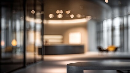 Modern office lobby with contemporary furniture and ambient lighting
