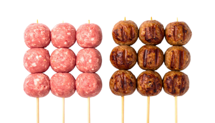Dual Street Food Meatball Skewers in Contrasting Styles – isolated on transparent background