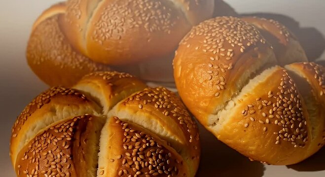 Freshly Baked Sesame Seed Kaiser Rolls, Golden Brown and Delicious, Ready to Eat