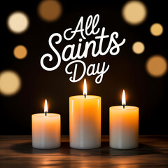 Three glowing Christmas candles illuminate the darkness with their warm flame and holiday light