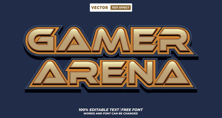 Gamer arena horizontal futuristic style 3d editable vector text effect.