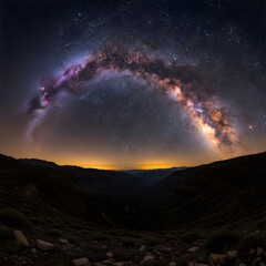 Milky Way Arching Over Remote Valley Nightscape