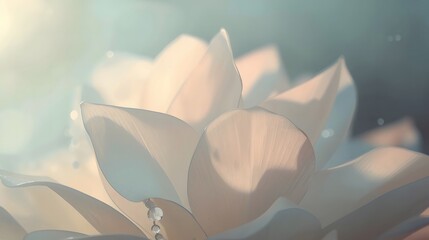 Soft pastel close-up of delicate pink flower petals glowing in morning light