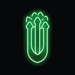 Green neon sign showing five arrows pointing up, representing growth and success