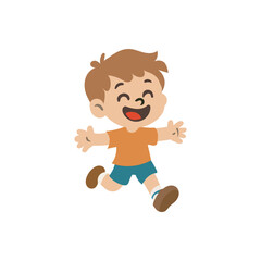 Happy running child illustration. Smiling boy running vector  ideal for kids, playtime, family, and education assets.