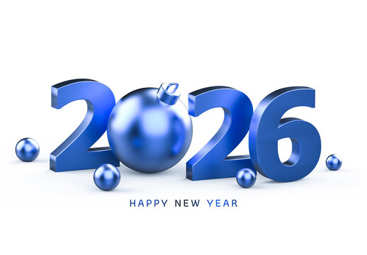 Modern 3D Blue Metallic 2026 Happy New Year Greeting Background Mockup