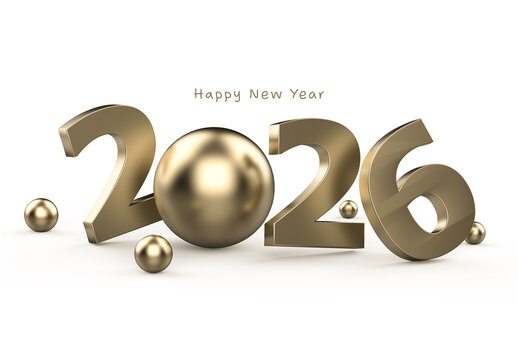 Luxury Gold Premium 3D Rendering Happy New Year 2026 Mockup on White Background