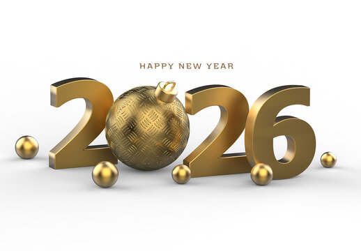 Luxury Golden 3D Rendering 2026 Happy New Year Background Template