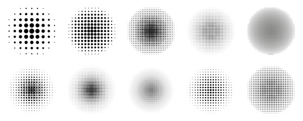 Plakat Dotted circles set, round shapes with halftone effect, dot elements collection