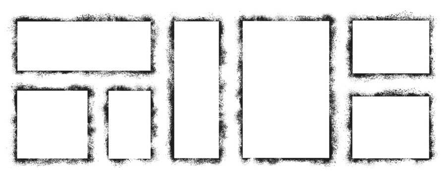 Grunge graffiti stencil frames, rectangles and squares spray paint borders, graffiti spraypaint, splatter ink shapes, airbrushing banners - vector
