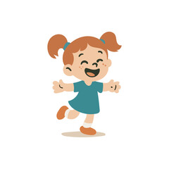 Joyfull girl playing vector illustration. Cheerful girl skipping and smiling, ideal for parenting, kids’ activities, and school projects.