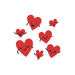 Cute heart family icon vector. Set of smiling hearts representing love, friendship, and happiness.