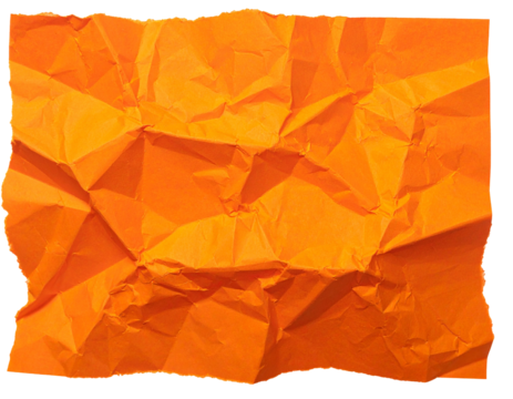 Orange Wrinkled Paper Texture on Transparent Background for Digital Art Overlays, Mockups and Textured Design Elements, Abstract Grunge Surface