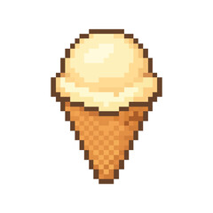 Pixel Art Vanilla Ice Cream Cone Icon Vector Illustration