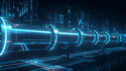 Futuristic digital pipeline technology with glowing elements and data visualization background - Powered by Adobe