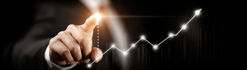 A business professional points to an upward trend on a graph, symbolizing growth and success in financial performance.