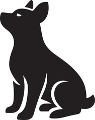 Sitting dog silhouette on white background, Calm black dog vector graphic