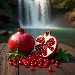 pomegranate on wooden table