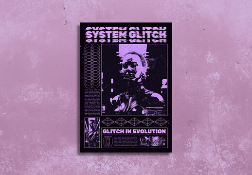 Retro Wave Cyberpunk Glitch Brutalism Poster Template