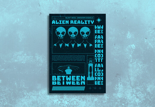 Retro Brutalist Sci-Fi Zine Flyer Poster Template
