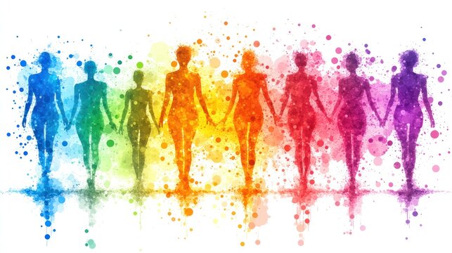 Colorful silhouettes join hands, symbolizing unity and diversity