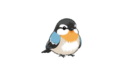 Fototapeta premium Fluffy and endearing cartoon bird, depicted with a black cap, white face, blue wings, and a vibrant orange breast.