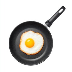 Freshly Cooked Sunny Side Up Egg in Non-Stick Pan Isolated on White Background for Culinary Themes