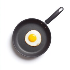 Fried Egg in a Non-Stick Frying Pan Isolated on White Background for Culinary and Cooking Concepts