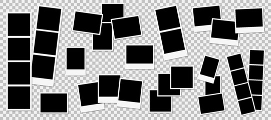 Empty photo frame set, blank photo booth strip template, many different photo frames on transparent background