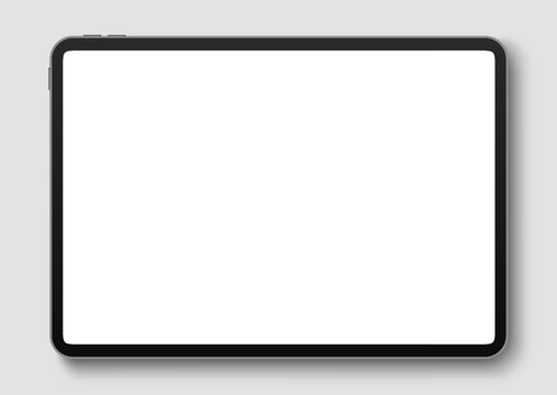 Blank screen realistic tablet frame, rotated position top view. Layout mockup of tablet template for infographics or presentation