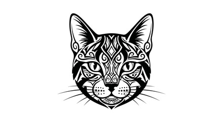 Fototapeta premium Intricate black and white illustration of a stylized cat's face.