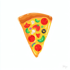 Pizza Slice in Realistic Watercolor Style