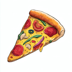 Pizza Slice in Realistic Watercolor Style